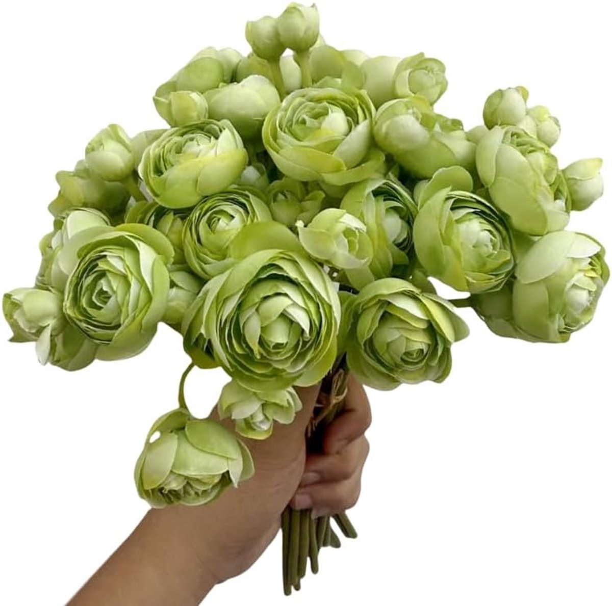 18 stks Mini Ranunculus Kunstbloem 11 inch Zijde Ranunculus Bloem Boeket Bruids Douche Filler Bloemen voor Thuis Centerpieces Arrangementen Bruiloft Verloving Decoraties, Groen