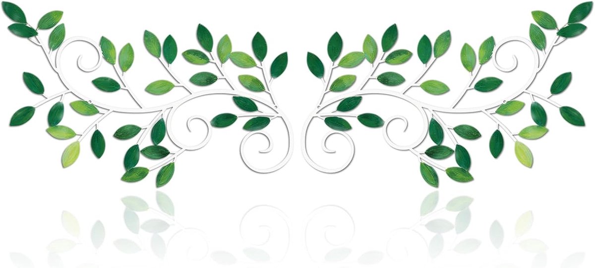 2 stuks metalen boomblad wanddecoratie wijnstok olijftak blad wandkunst ornament wanddecoratie boven de deur, woonkamer, kantoor, binnen en buiten decoratie (Groen)