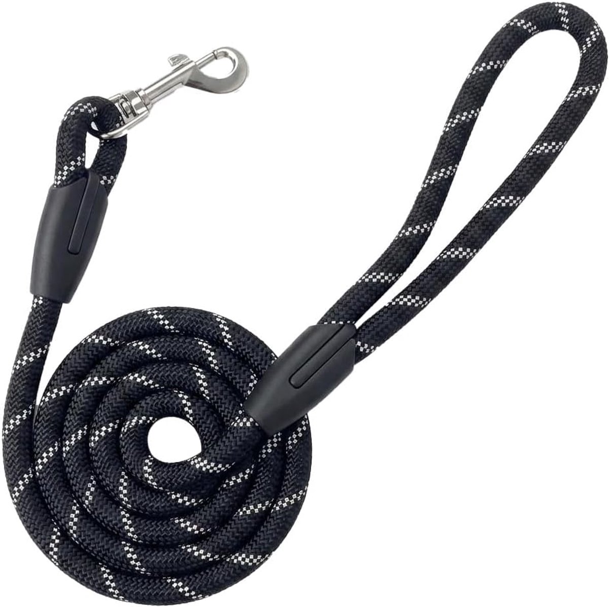 SnelShoppen - Hondenriem 1.8m - Zwart, Antitrek, Reflecterend, Hoogwaardige Klimtouw Nylon, Geschikt voor Kleine tot Grote Honden, Voor Wandelen, Trai