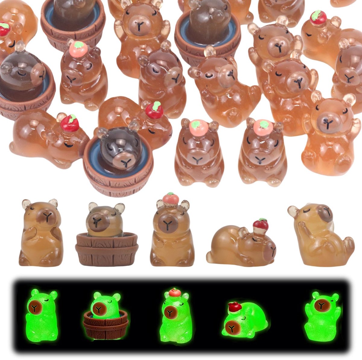 30 stuks Capybara lichtgevende mini capibara Resin figuurtjes lichtgevende capibara mini speelgoed geschenken bureau tablet outdoor handwerk decoratie