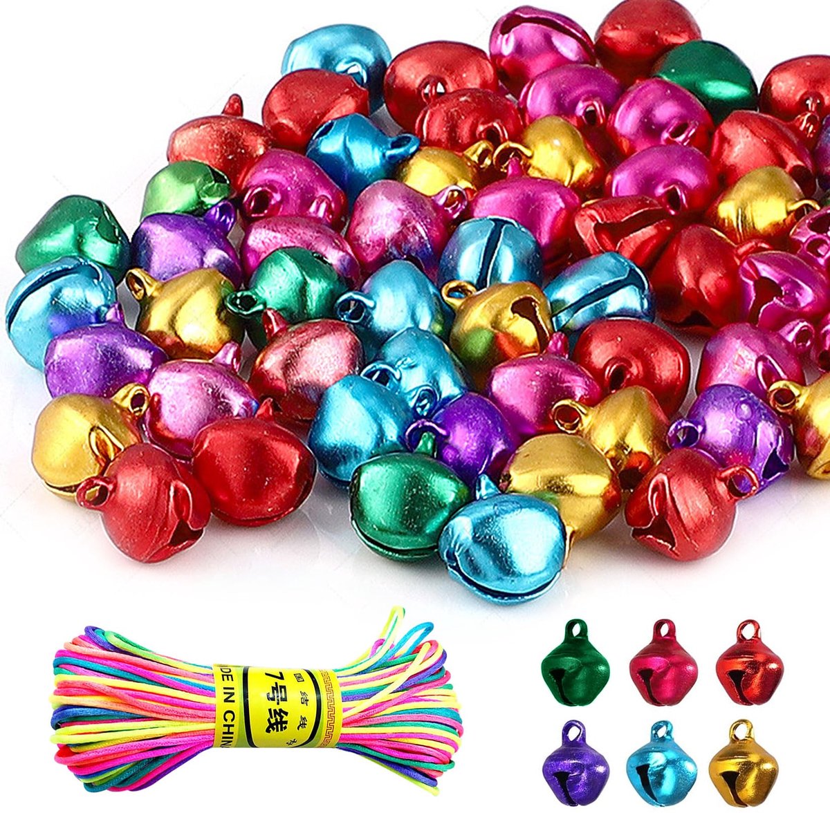 Belletjes om te knutselen, 14 mm, kleurrijke kleine klokken, metalen belletjes met oogjes, klemmen, belletjes, hangers voor kerstklokken, doe-het-zelf sieraden, kerstdecoraties met 20