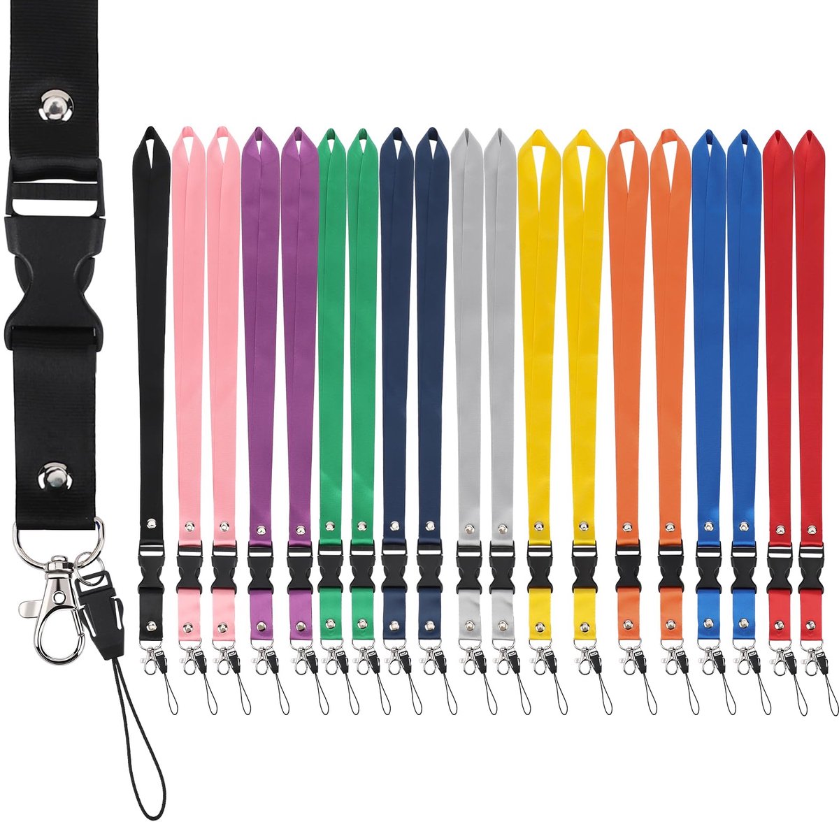 Sleutelkoord Omhangkoord, 20 stuks Lanyards met Afneembare Gesp en Draaibare Karabijnsluiting, Nylonimitaat Sleutelkoorden, Badgehouders Lanyards, voor Kantoor, School(Gemengd Veelkleurig)