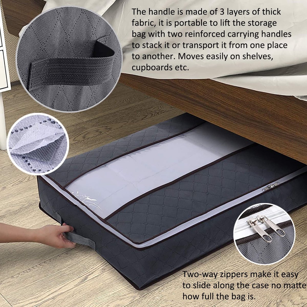 Pack van 3 onderbed opbergtas, 90 l, niet-geweven stof, opvouwbare onderbed opslag kleding opslag met helder venster voor dekbedden, kleding, beddengoed, dekens, kussens