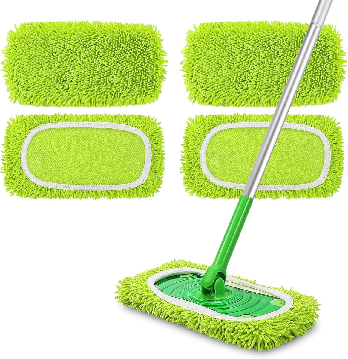 Herbruikbare microvezel dweilpads compatibel met Swiffer Sweeper, 4 stuks wasbare natte vullingen, droge veegdoeken voor het reinigen van vloeren (handvat niet inbegrepen)
