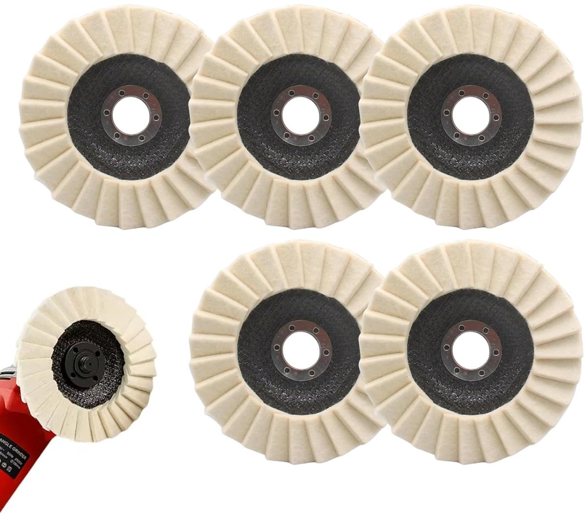 5 stuks, 125 mm x 22 mm, vilt polijstschijf, flexibel, voor haakse slijper, polijstopzet voor het slijpen van lak, hout, roestvrij staal en kunststof