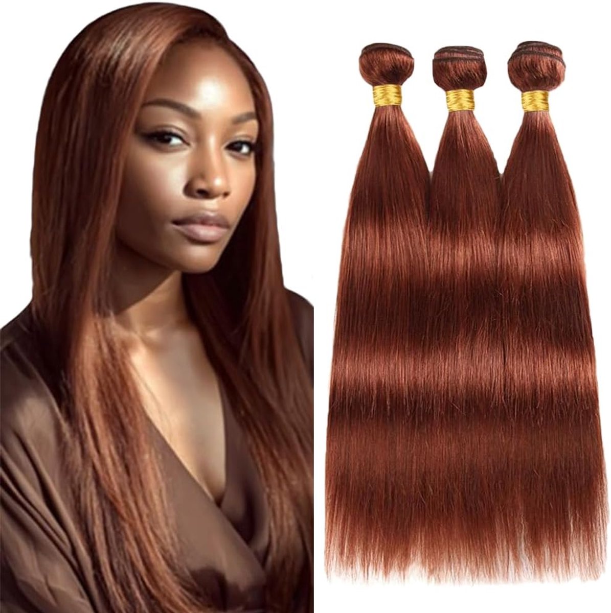 Peruik Dames Bundles Human Hiar Unprocessed Brazilian Virgin Human Hair Extensions #33 Reddish Brown Bundle With Minimal Shedding For Women 22 24 26 Inch