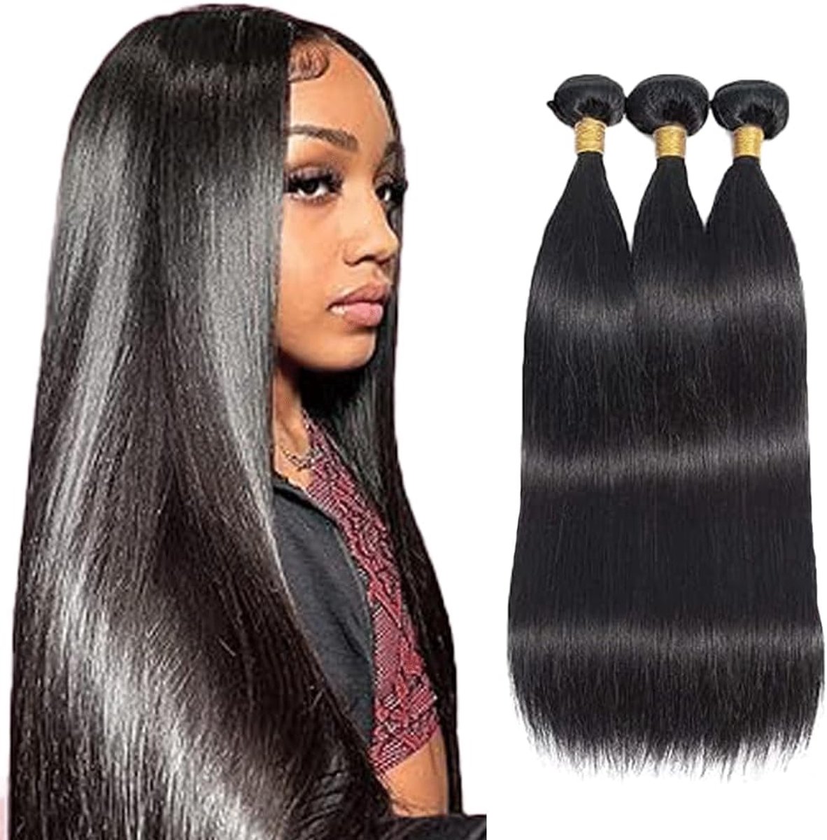 Perücke Damen Bundles Human Hiar Unprocessed Brazilian Virgin Human Hair Extensions #1B Natural Black Mensliches Haar Bundle With Minimal Shedding For Women 18 20 22 Inch