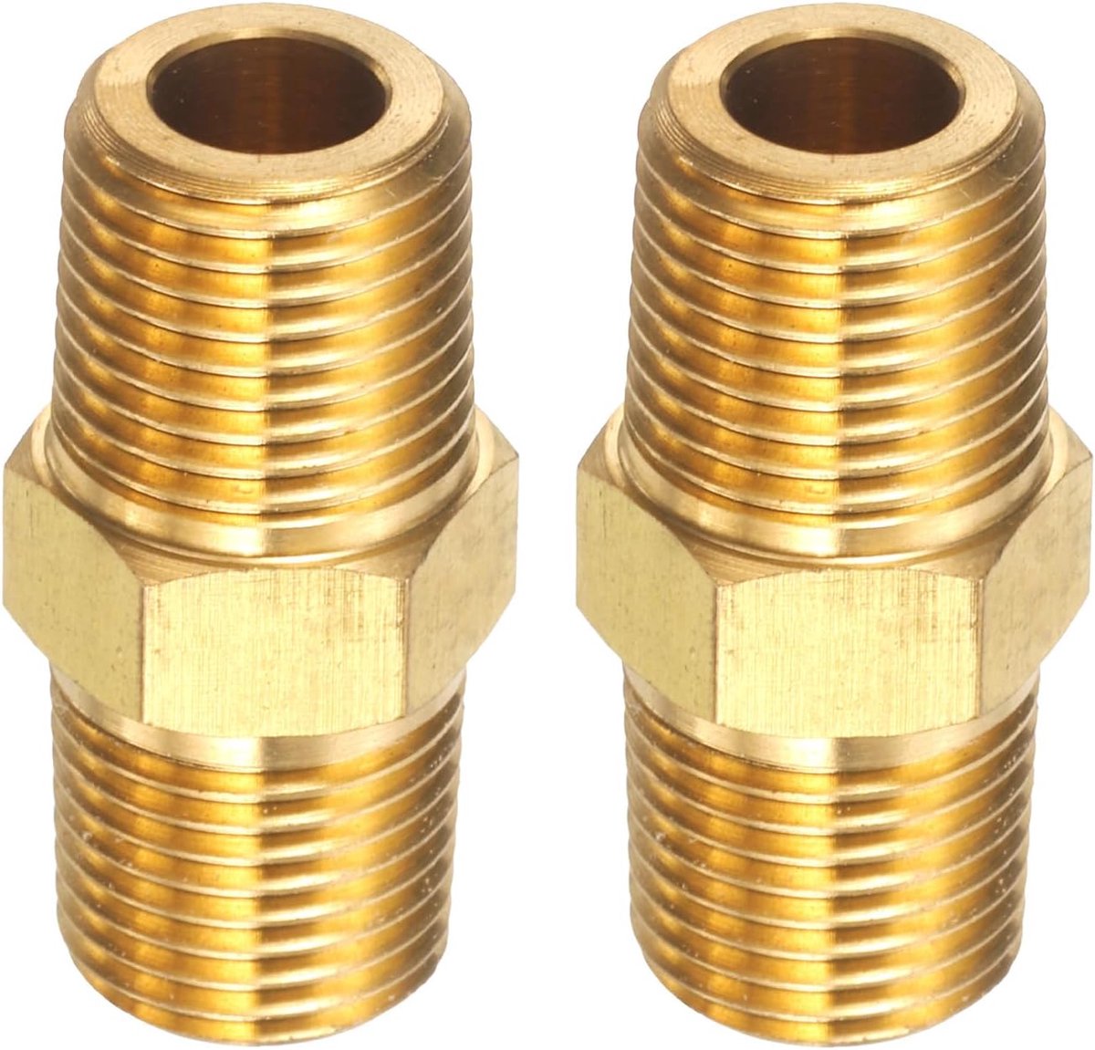 2 stuks messing buisfitting 1/8 inch NPT x 1/8 inch NPT mannelijk messing zeskantnippel buisverlengingsadapter buisnippelconnector voor douche, olie, waterleiding