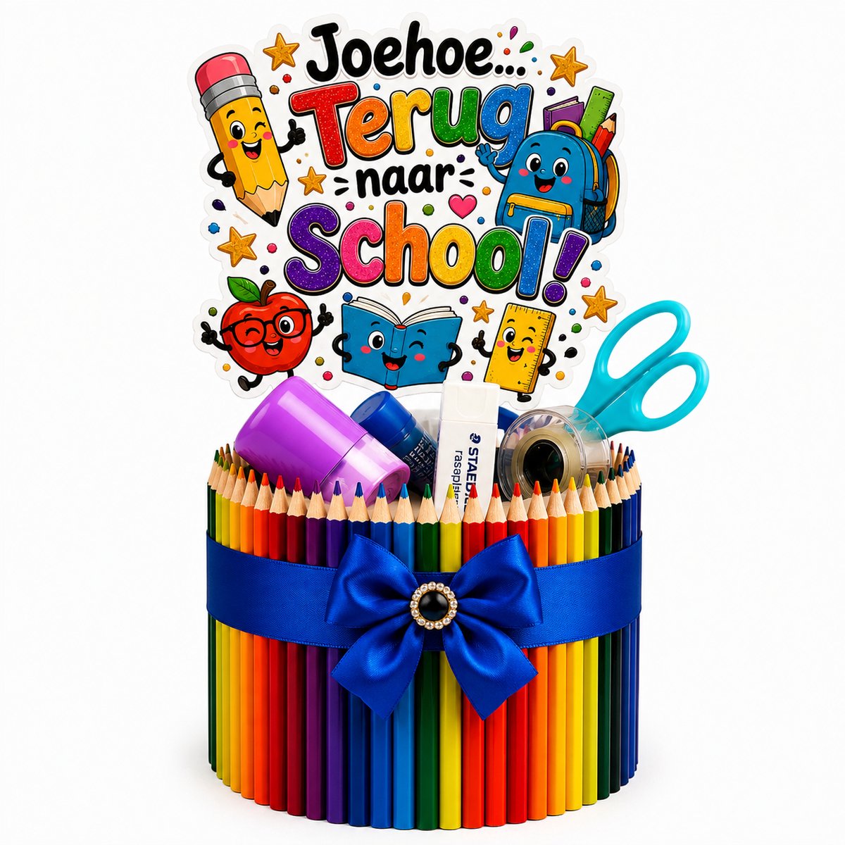 Luxe Potloodtaart met Schoolspullen – Terug naar School Cadeau (18 cm)