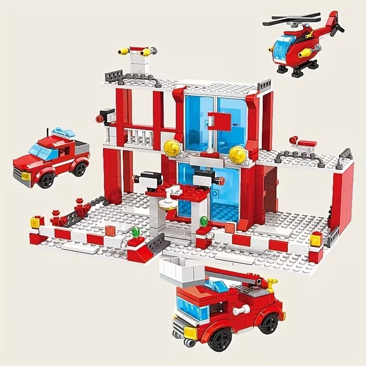 K&R Ventures® Brandweerkazerne Bouwset - 533 Bouwstenen - Inclusief Brandweerwagen, Helikopter & Figuren - Cadeau voor Kinderen vanaf 6 Jaar