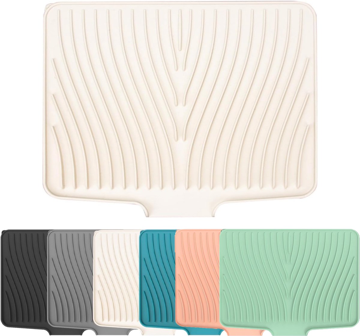 KZQ Silicone Afdruipmat - 40x33cm - Met Afvoerrand - Antislip En Hittebestendig - Vouwbaar - Voor Keukenblad En Gootsteen - Crèmewit