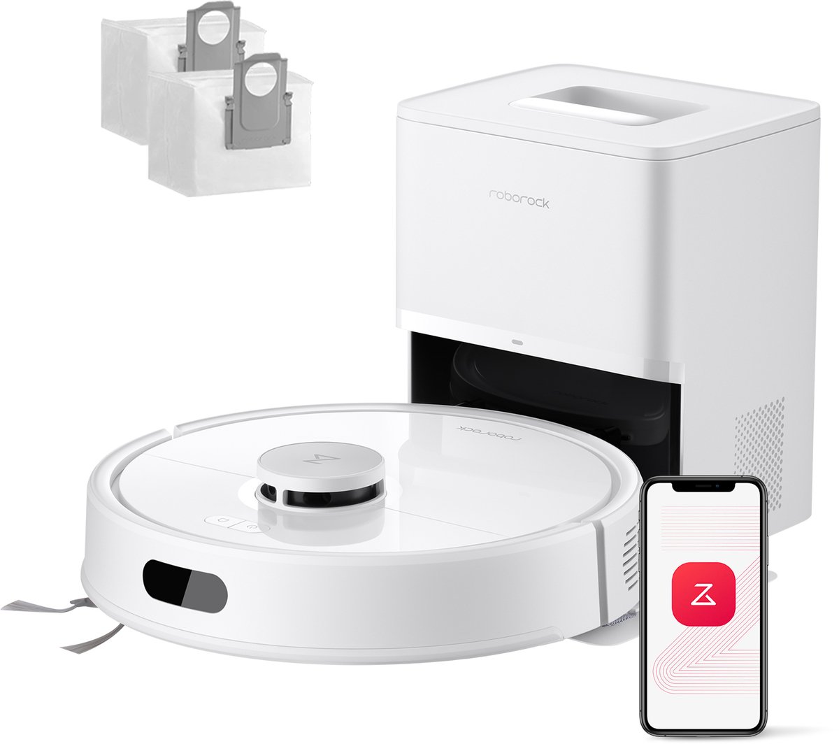 Roborock Q7 L5+ Set-Robotstofzuiger-Dubbel Anti-Tangle Systeem-8000 Pa Zuigkracht-Elektronische Watertank-LiDAR-Navigatie-Ideaal voor Tapijten en Dierenharen-Wit