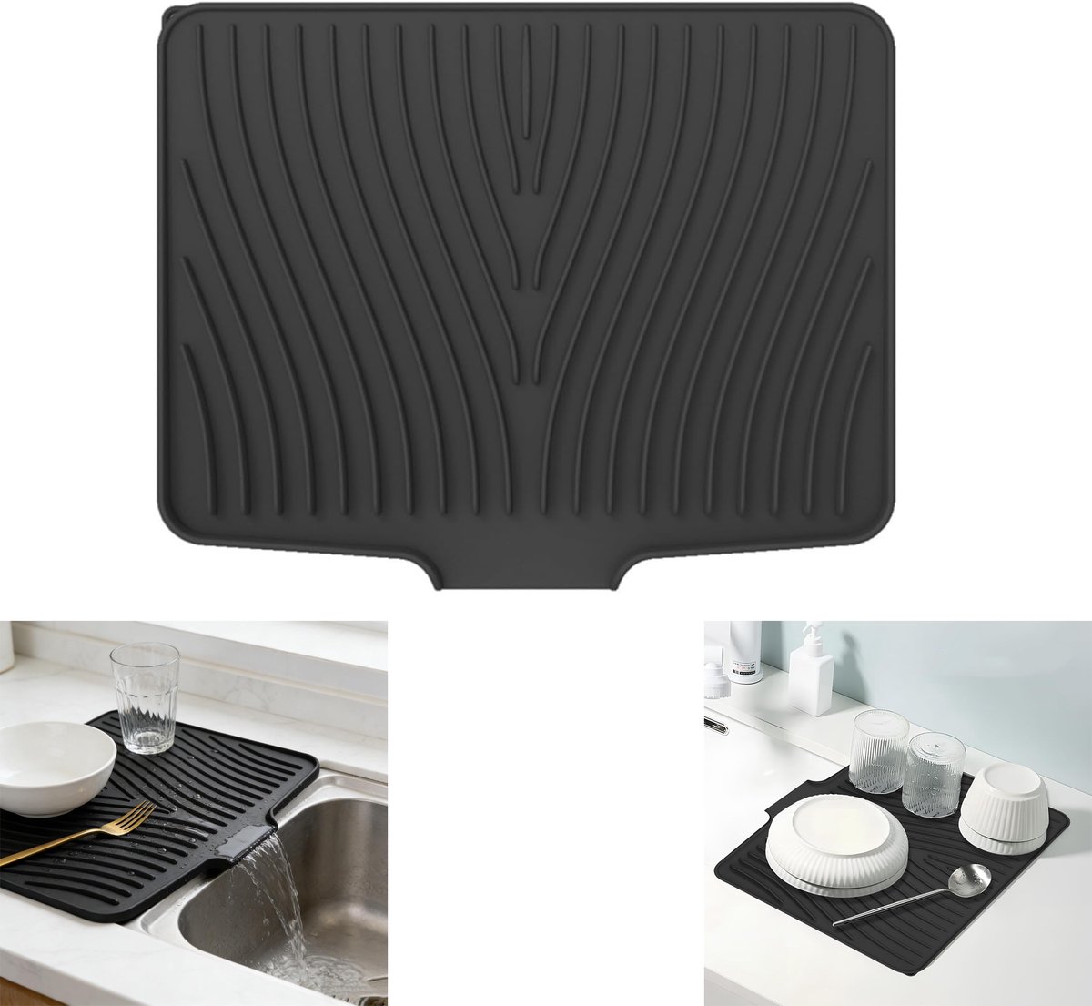 KZQ Silicone Afdruipmat - 40x33cm - Met Afvoerrand - Antislip En Hittebestendig - Vouwbaar - Voor Keukenblad En Gootsteen - Zwart