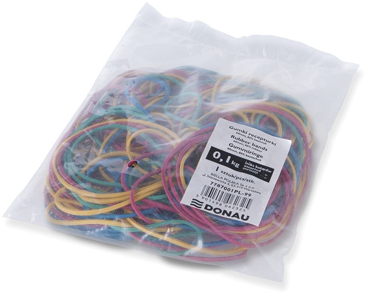 Elastieken, 100g, diverse kleuren