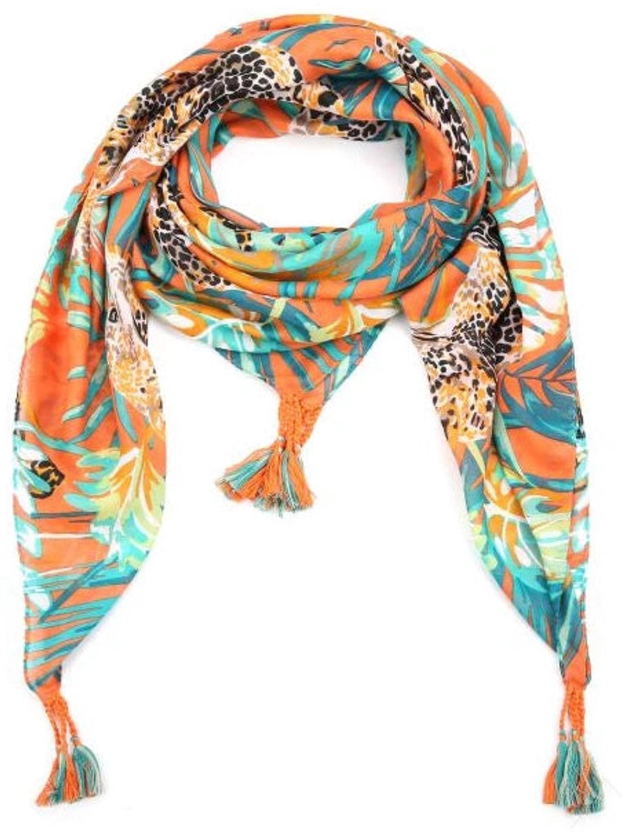 Sunset Fashion Sjaal Jungle oranje 130x130cm