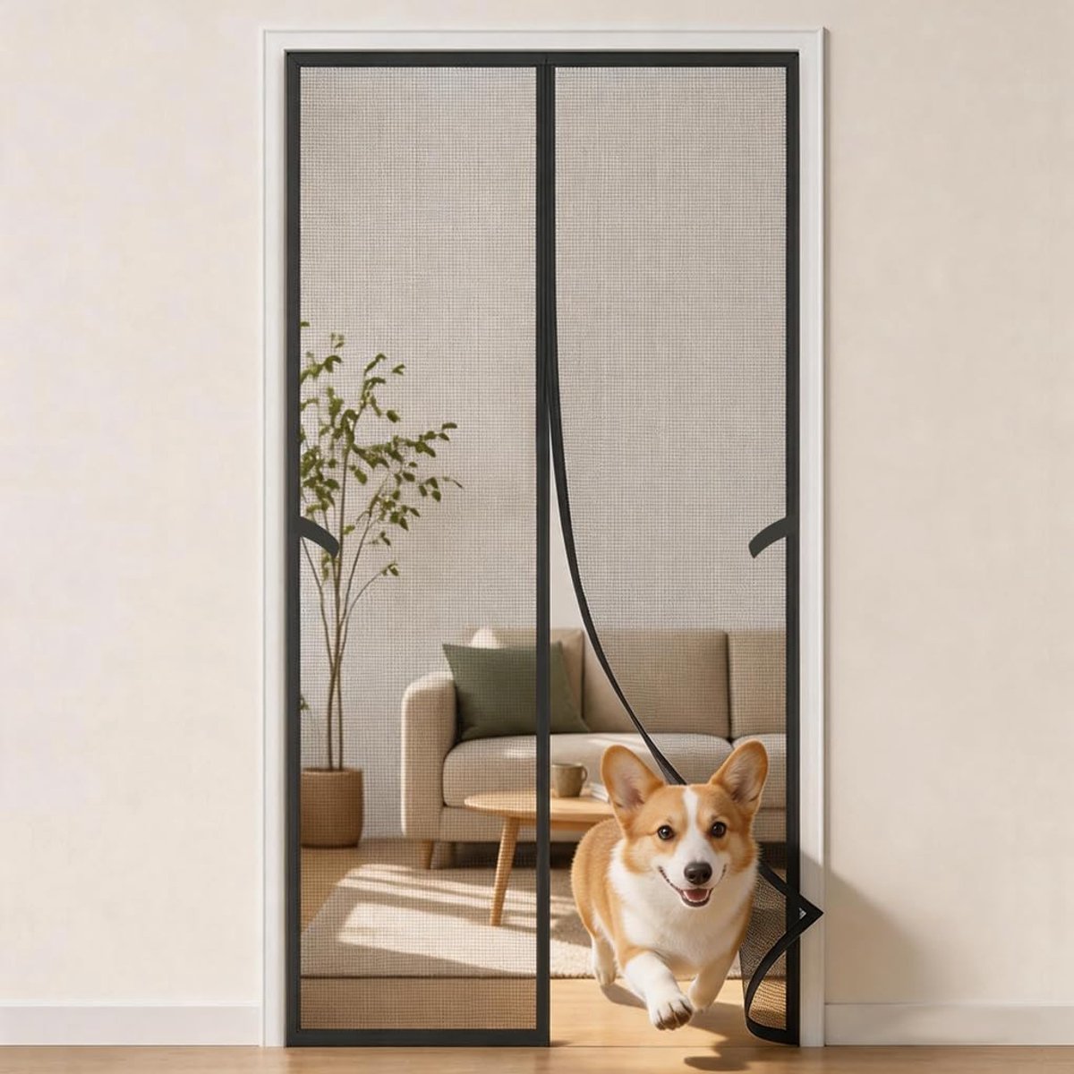 KZQ Magnetische Hordeur 100x210 cm met Klittenband en Sterke Magneten, Insectenhor voor Deur zonder Boren, Eenvoudig te Installeren, Hor voor Buitendeur