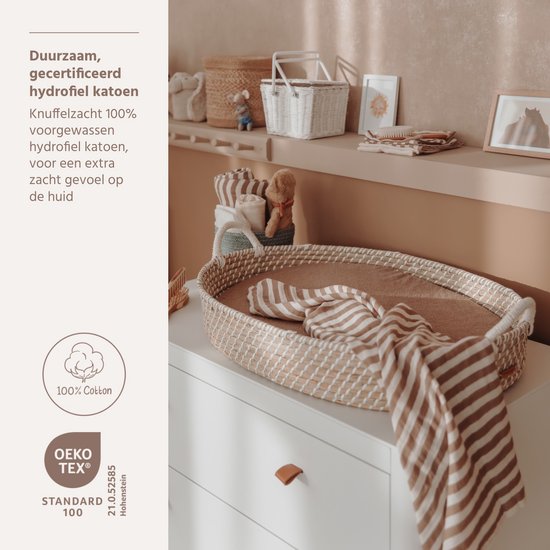 Meyco Baby Fat Stripe Pre-washed Hydrofiele Doeken - 2-pack - Pre-washed Hydrofiel - Taupe - 70x70cm — afbeelding 2