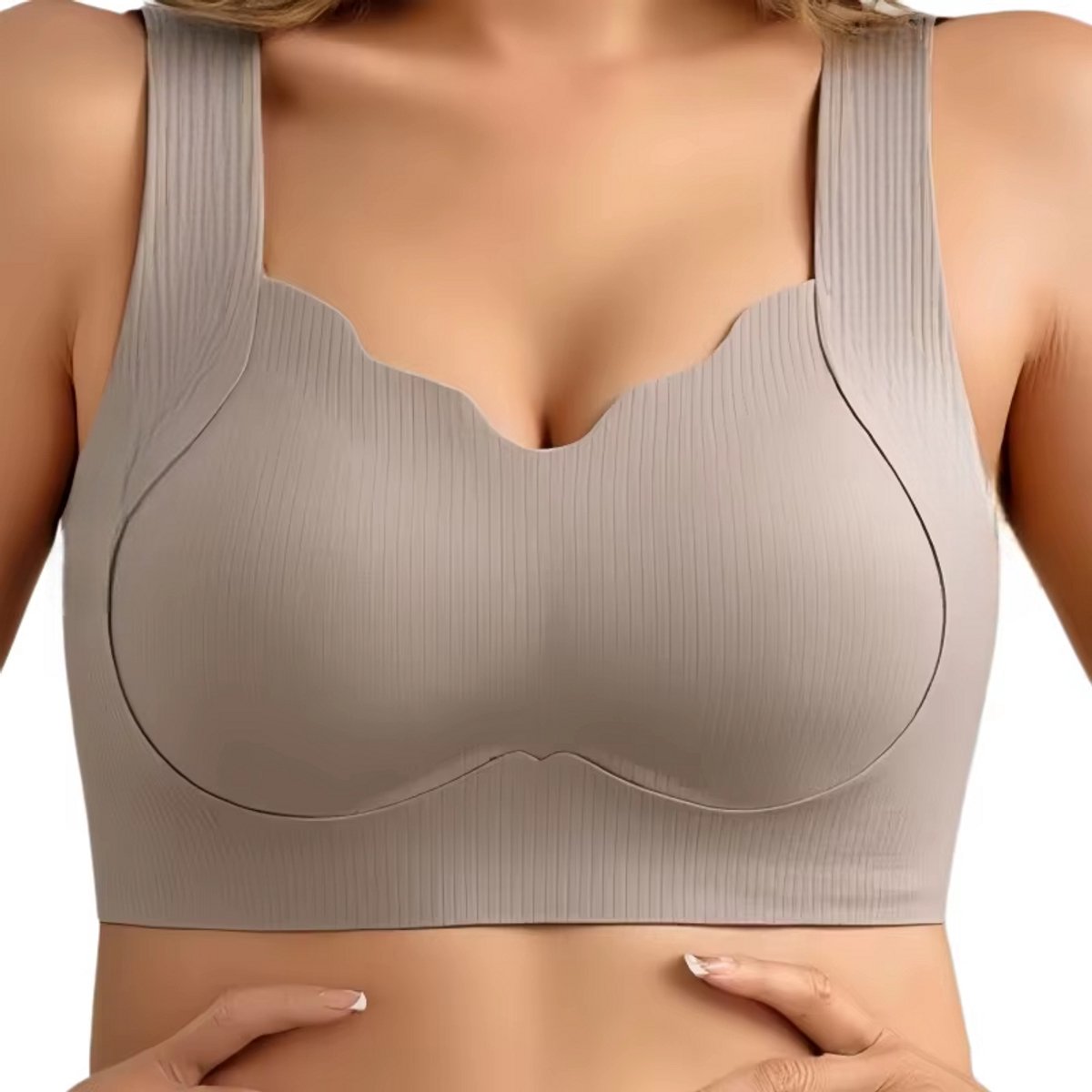 Dames BH Zonder Beugel – Geribbelde Push-Up BH, Naadloze Comfort BH met Brede Band, Grote Maten Lingerie voor Dagelijks Gebruik - Grijs - Maat M