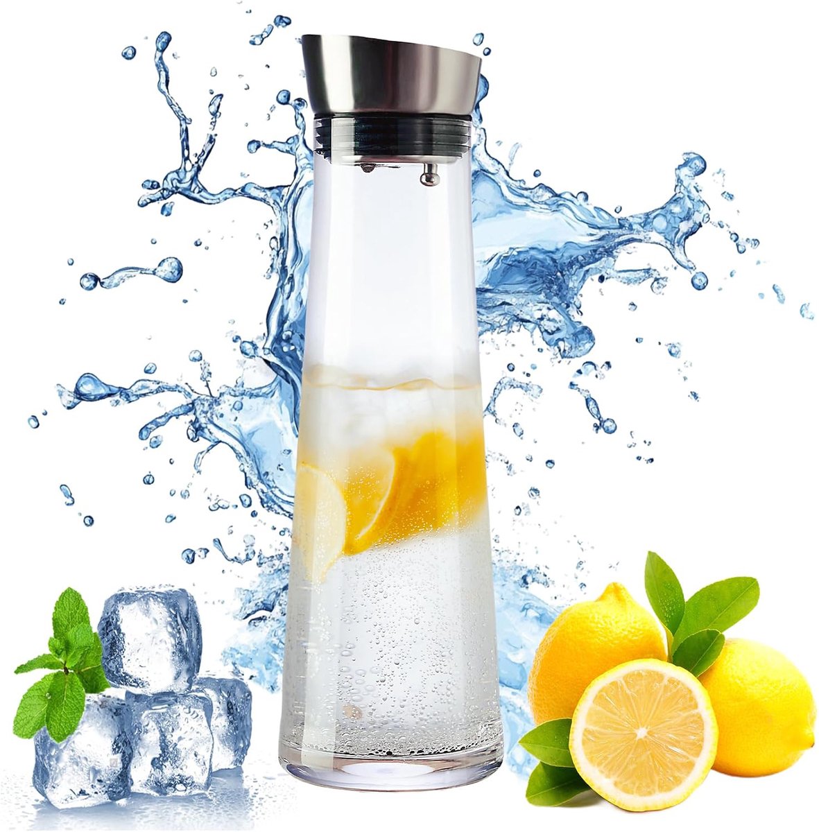 Glazen Waterkan Met Deksel - 1L Glazen Karaf - Sapkan - Doorzichtige Waterkan Voor Ijsthee Melk Limonade En Koffie