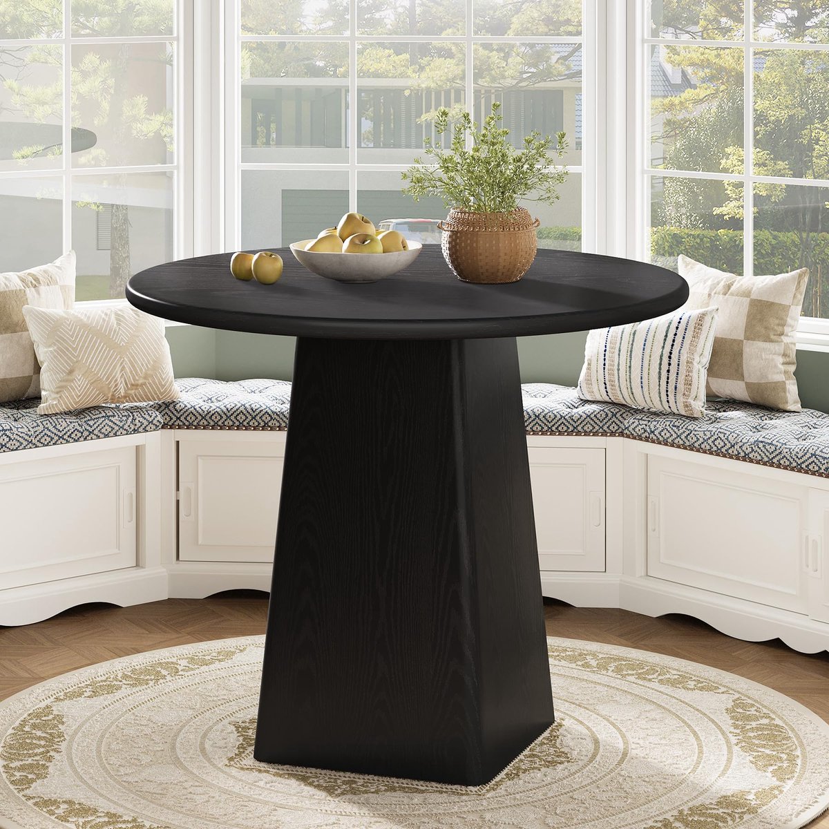 LITTLE TREE Ronde Eettafel - 80 x 80 x 75 cm - Boerderijstijl - Vierkant Onderstel - Zwart - Eettafel voor Woonkamer en Keuken