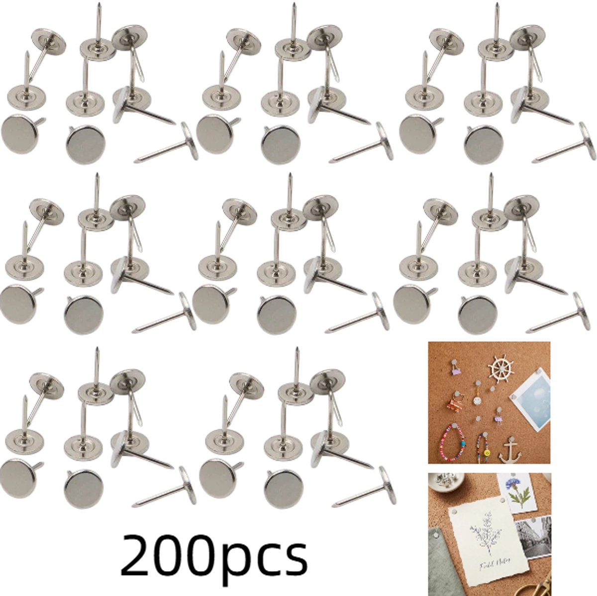 200 stuks-Behangnagels-Platte punaises-Decoratieve nagels - Meubelnagels -11*17 mm - Zilver - Inclusief lege doos -Geschikt voor het ophangen van foto's aan de muur, woonaccessoires, banken, knutselprojecten en doe-het-zelf-decoraties voor op kantoor