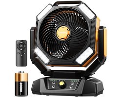 G&G ventilator - Tafelventilator - Accu - 26-126 uur - 8 snelheden - USB - Noodverlichting - Afstandsbediening - Camping - Bouw