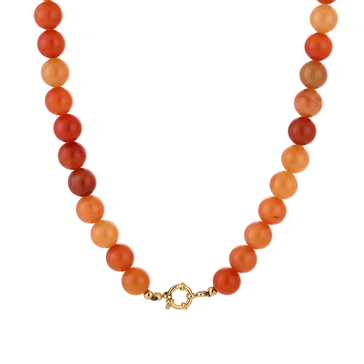 Round Gemstone Bead Necklace – Kralen Ketting – RVS - Tomaat