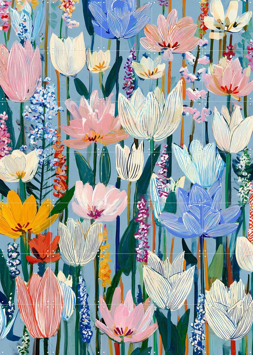 IXXI Lentebloei, Artclaud - 100 x 140 cm - Gratis ophangtool - Grote wanddecoratie en posters - Kleurrijk, Illustraties, Modern, Speels, Woonkamer