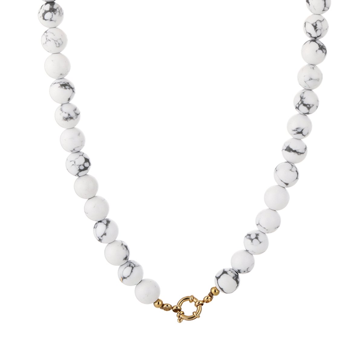 Round Gemstone Bead Necklace – Kralen Ketting – RVS - Wit