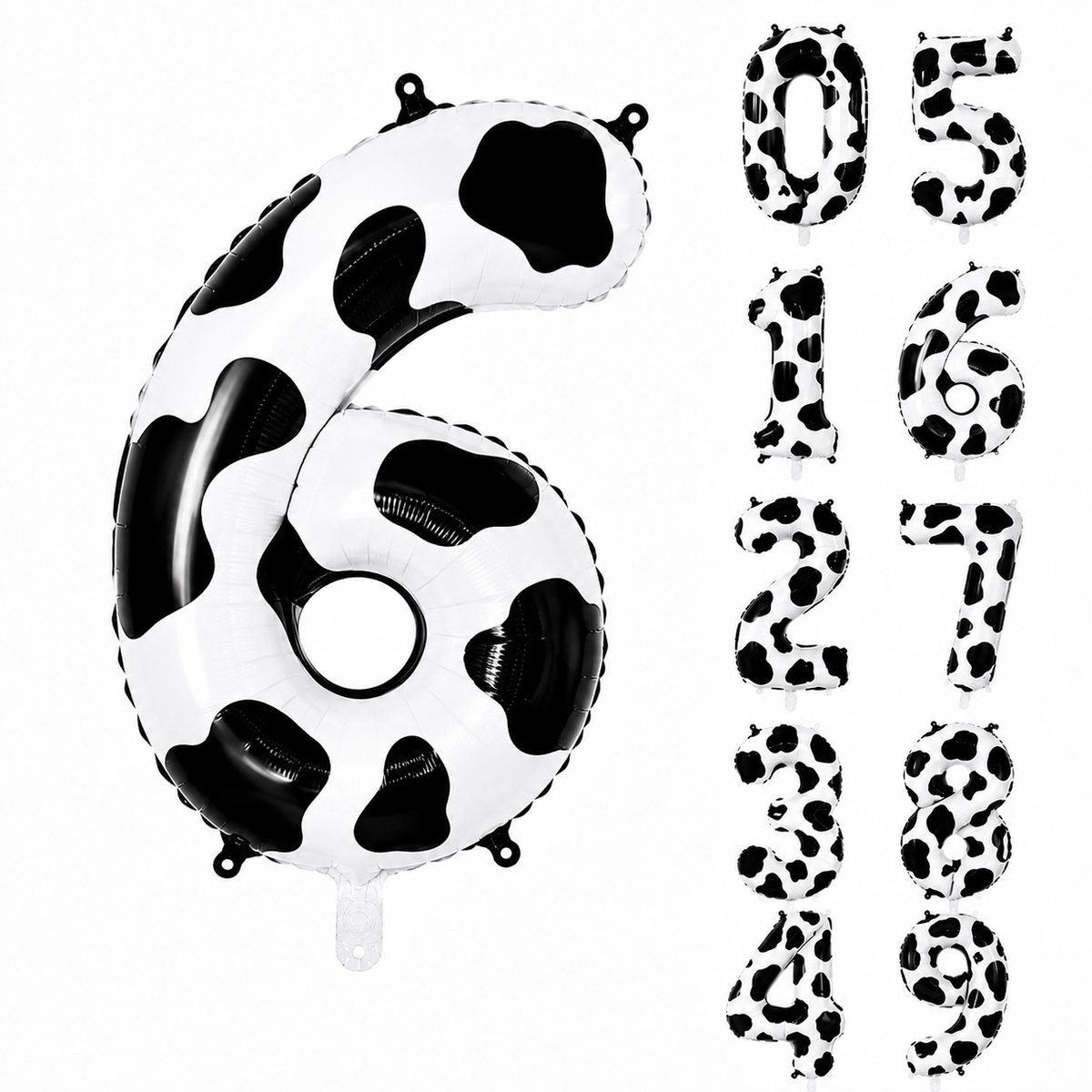 Fienosa Koe Cijfer 6 Ballon 101 CM - Nummer 6 - Cijferballon - XL Folieballon - Helium Ballon - Feestversiering - verjaardag - koeienprint