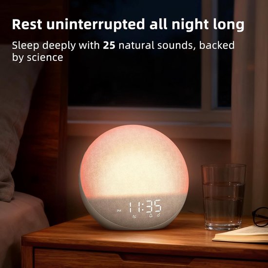 Wekker met Licht - Wake-up light Natuurlijk alarm - Rustig wakker worden - Simuleert zonsopgang - 17.78 x 17.78 cm — afbeelding 5