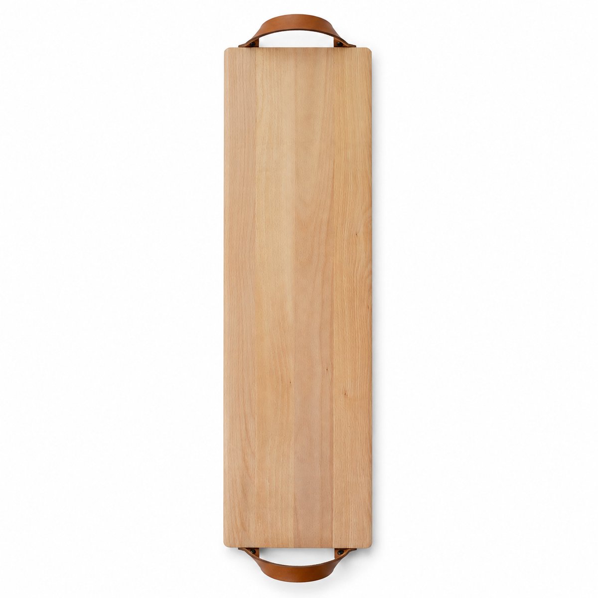 Extra Lange Borrelplank met Leren Handvatten – Geolied Beukenhout – Luxe Serveerplank en Kaasplank – 69 x 19 cm