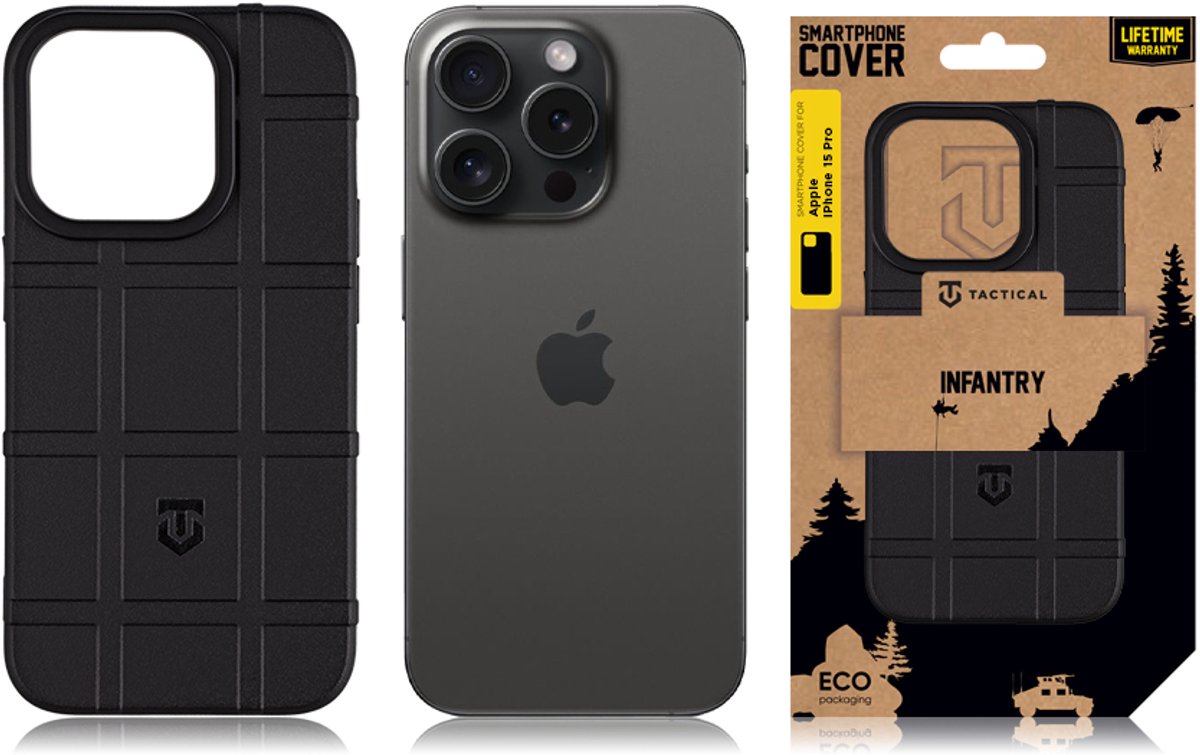 Tactical Infantry hoesje - Geschikt voor iPhone 15 Pro - Black
