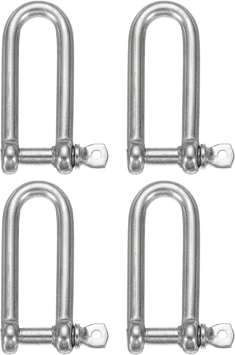 4 stuks D-sluitingen van roestvrij staal, 1/2 inch (12 mm) met grote schroefbouten voor ketting, boot, navigatie, bootuitrusting, sieraden, paracord, ronde sluiting