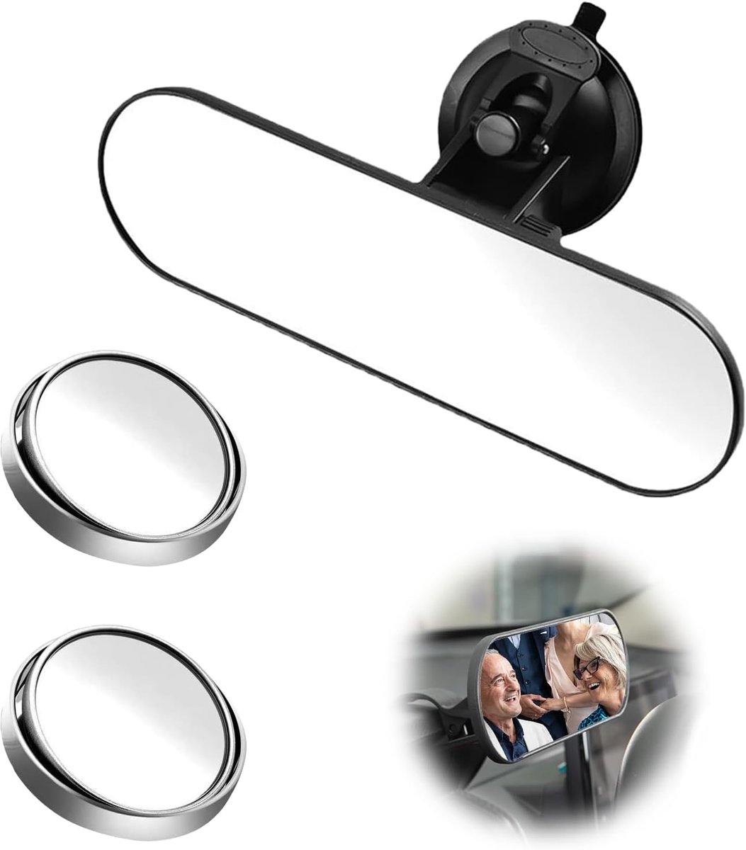 Achterspiegel Auto 360° - Universele Binnen Spiegel met Zuignap en Anti-Reflectie, Panoramisch Zicht voor Baby, Ouders en Rijinstructeurs, 21.8 x 6.3 cm