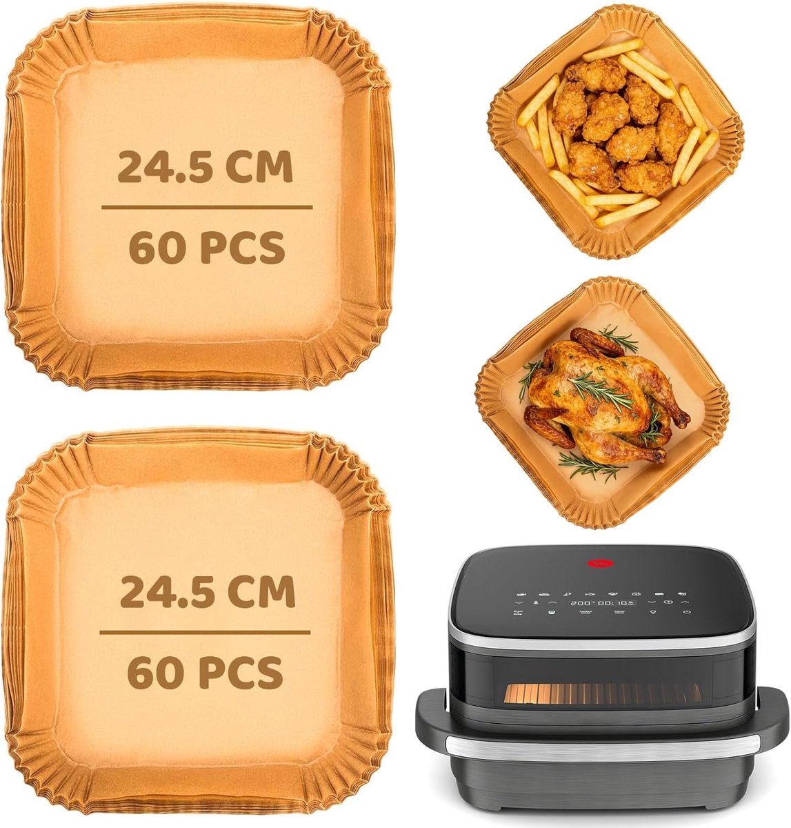 120 stuks airfryer-bakpapier voor Tefal heteluchtfriteuse bakpapier voor Tefal Easy Fry XL Surface 24 5 cm airfryer bakpapier airfryer-accessoires