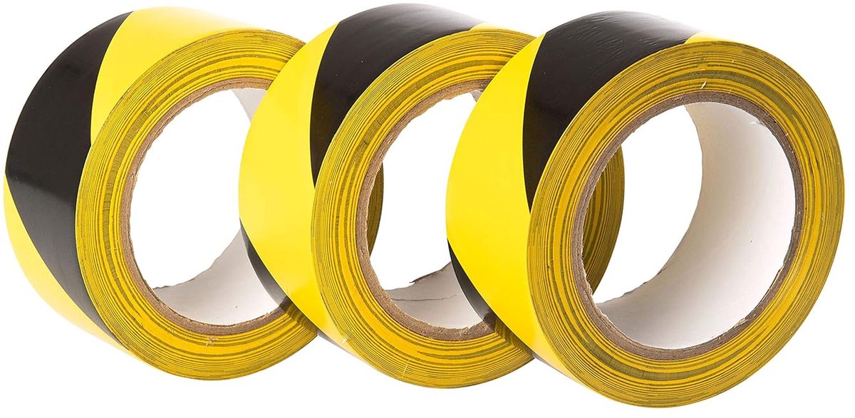 Tape - 3 rollen- 50 mm x 33 m per rol - voor vloermarkering/veiligheid - rood-witte strepen - Signaal veiligheidstape