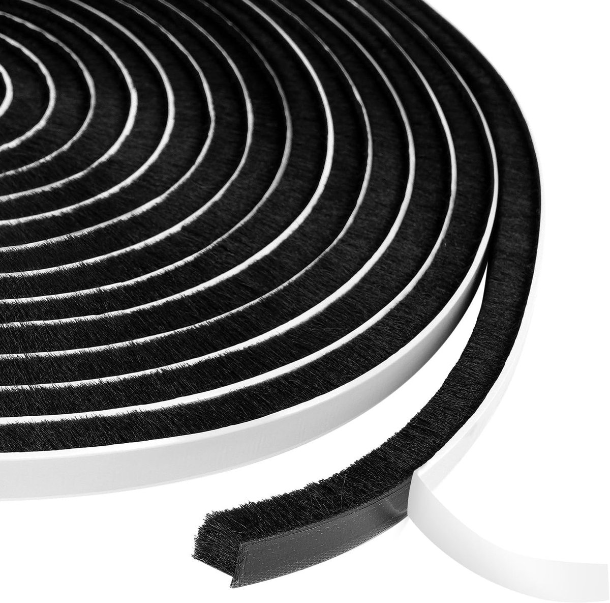 Borstelafdichting, zelfklevend, 6 m, 9 mm (L) x 9 mm (D) | Deurkozijn, deurkozijn, tochtstopper, winddicht, stofdicht, afdichtingen, voor bescherming tegen kou, lawaai