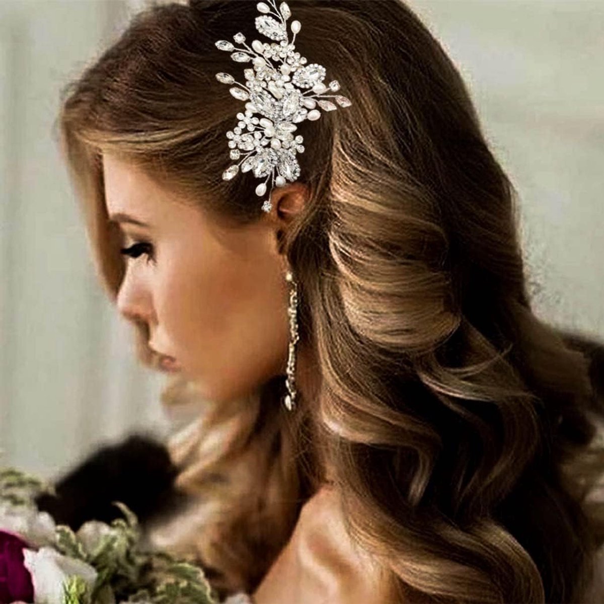 Haarsieraad voor bruid, bruiloft, bloemblad, hoofdtooi, kristallen parels, eindexamenbal, bruidssieraden, elegante haaraccessoires voor de bruid, voor dames en meisjes (zilver)