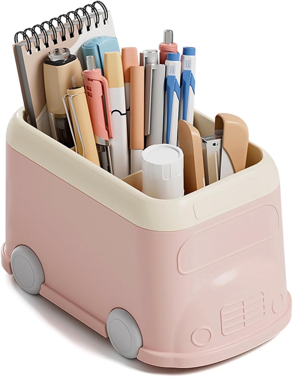 Aipeeo Pennenhouder, Bureauorganizer, Cartoon auto vorm, drie compartimenten, Voor pennen, linialen, nietmachines enz