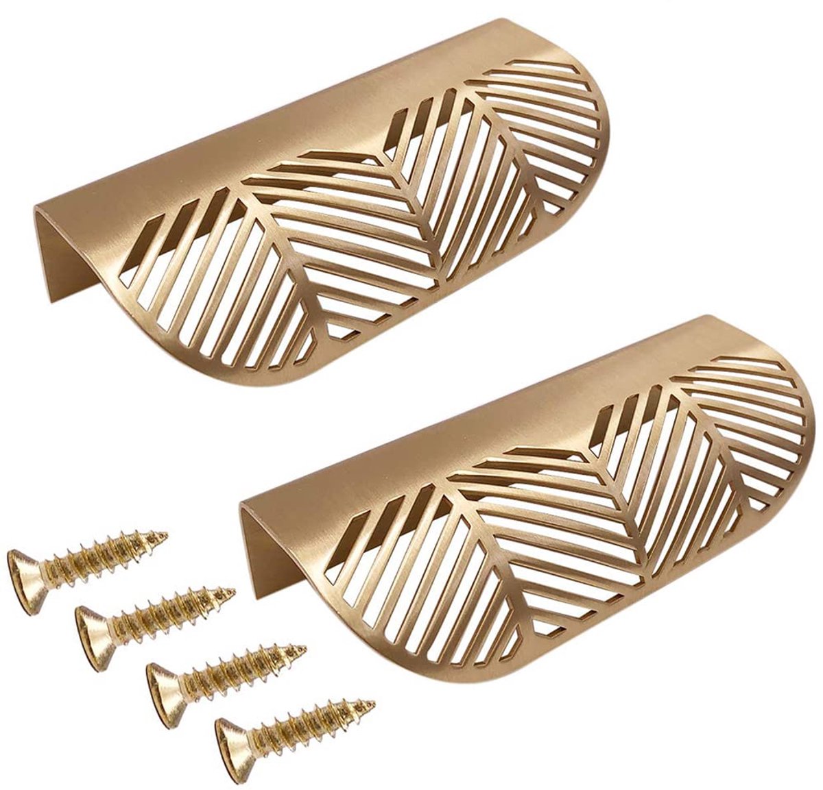 2 stuks blad vorm kabinet lade garderobe deur messing goud decoratieve meubilair trekt Handgrepen keuken deur lade pull knoppen met schroeven voor badkamer slaapkamer (117mm Stijl1)