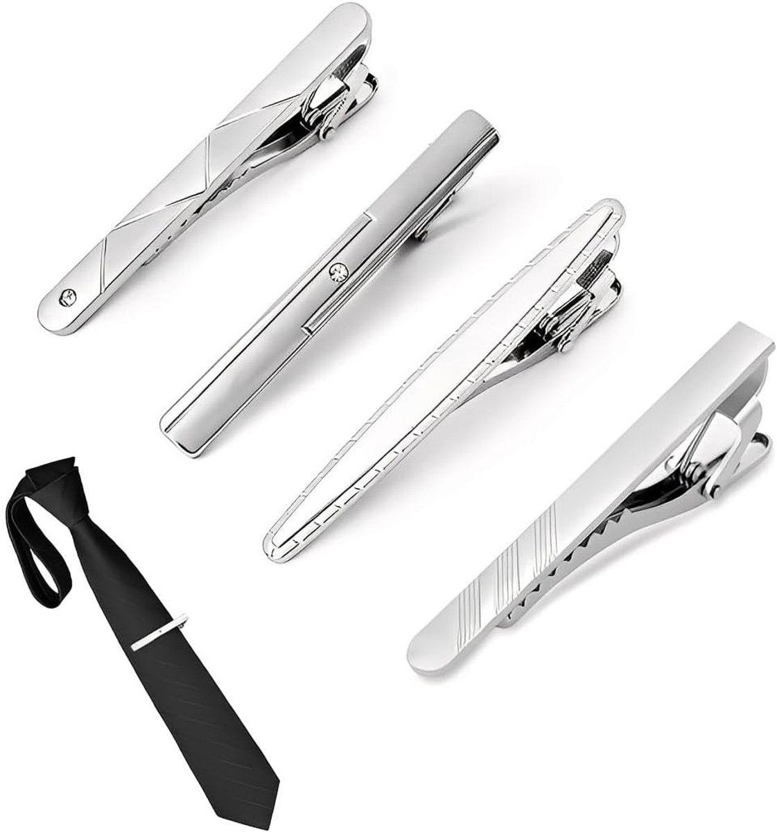 Dassenclip voor heren van metaal met moderne textuur, elegante dasspeld, Zilver-1