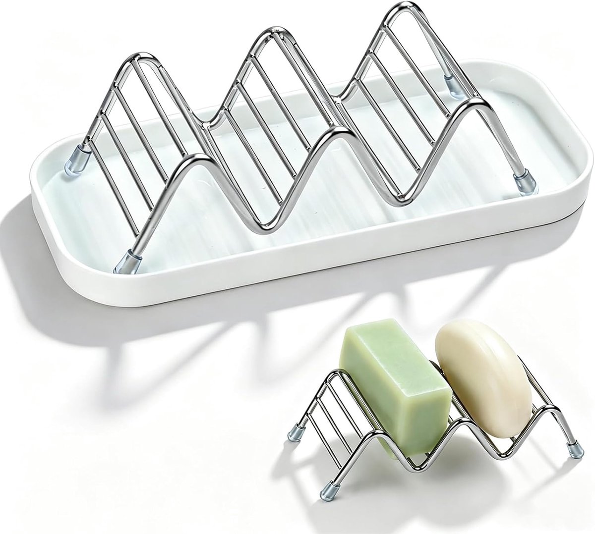 Ulisem - Zeepbakje RVS – Zelfdrainerende Zeephouder met Uitneembare Druppelschaal – 304 Roestvrijstalen Zeepbak voor Shampoo Bars, Conditioner Bars & Zeep – 1 Stuk