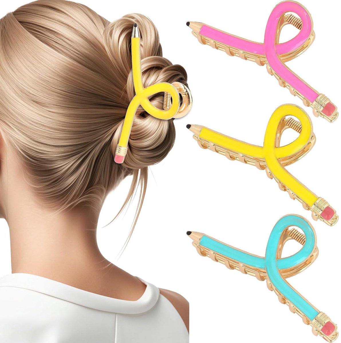 Ulisem - Haarclip Dames – Potlood Haarclip – Grote Haar Klauw Clip voor Dik Haar – Schattige Haarspeld Accessoire – Cadeau voor Leraar, School, Feest & Dagelijks Gebruik