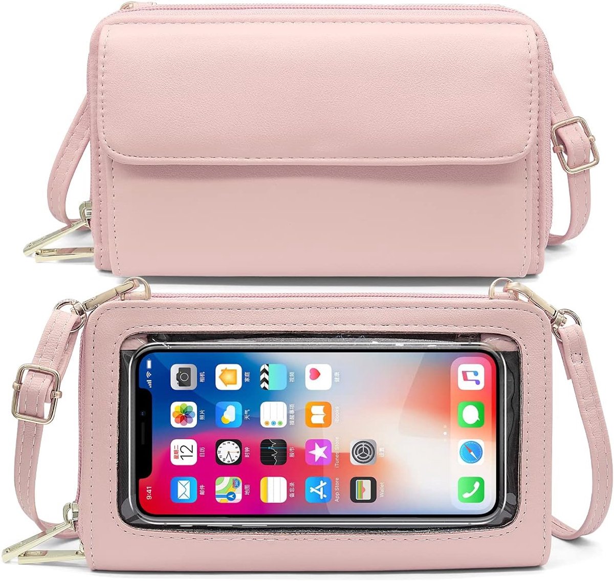 Mobiele telefoonhoes om om te hangen, dames, handtas, touchscreen, mobiele telefoon met portemonnee, RFID-bescherming, mobiele telefoon, portemonnee, schoudertas, dames, kleine crossbody