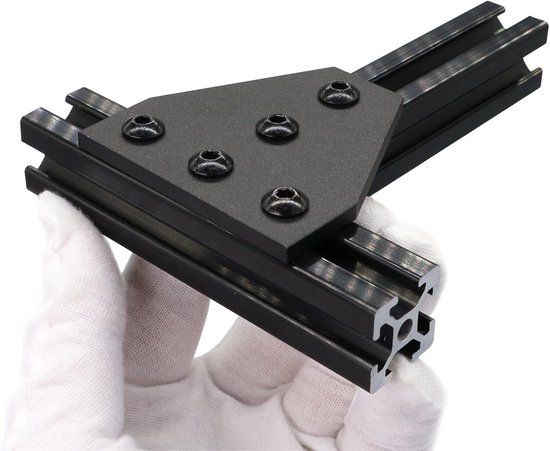 8 stuks 2020 hoekhouderplaten, T-vormige scharnierplaat, aluminium extrusieconnector-houder met moeren, 5-gaats buitenverbindingsplaat voor aluminium profielen uit de serie 2020, zwart — afbeelding 4