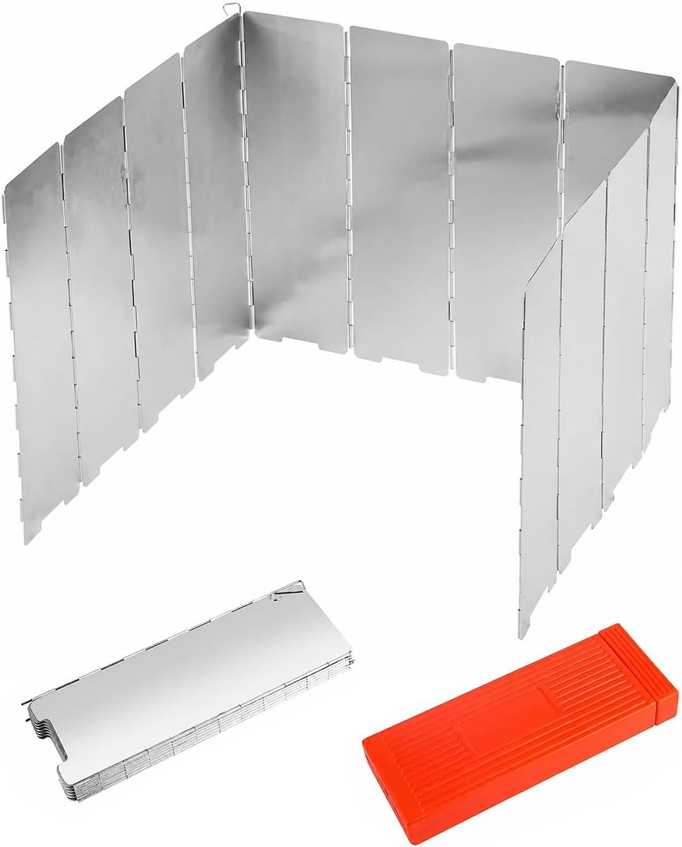 12 stuks windbescherming voor fornuis van aluminium, windbescherming, campingfornuis | Windbescherming voor buitenoven, winddicht, opvouwbaar, met tas voor kamperen, picknick, wandelen