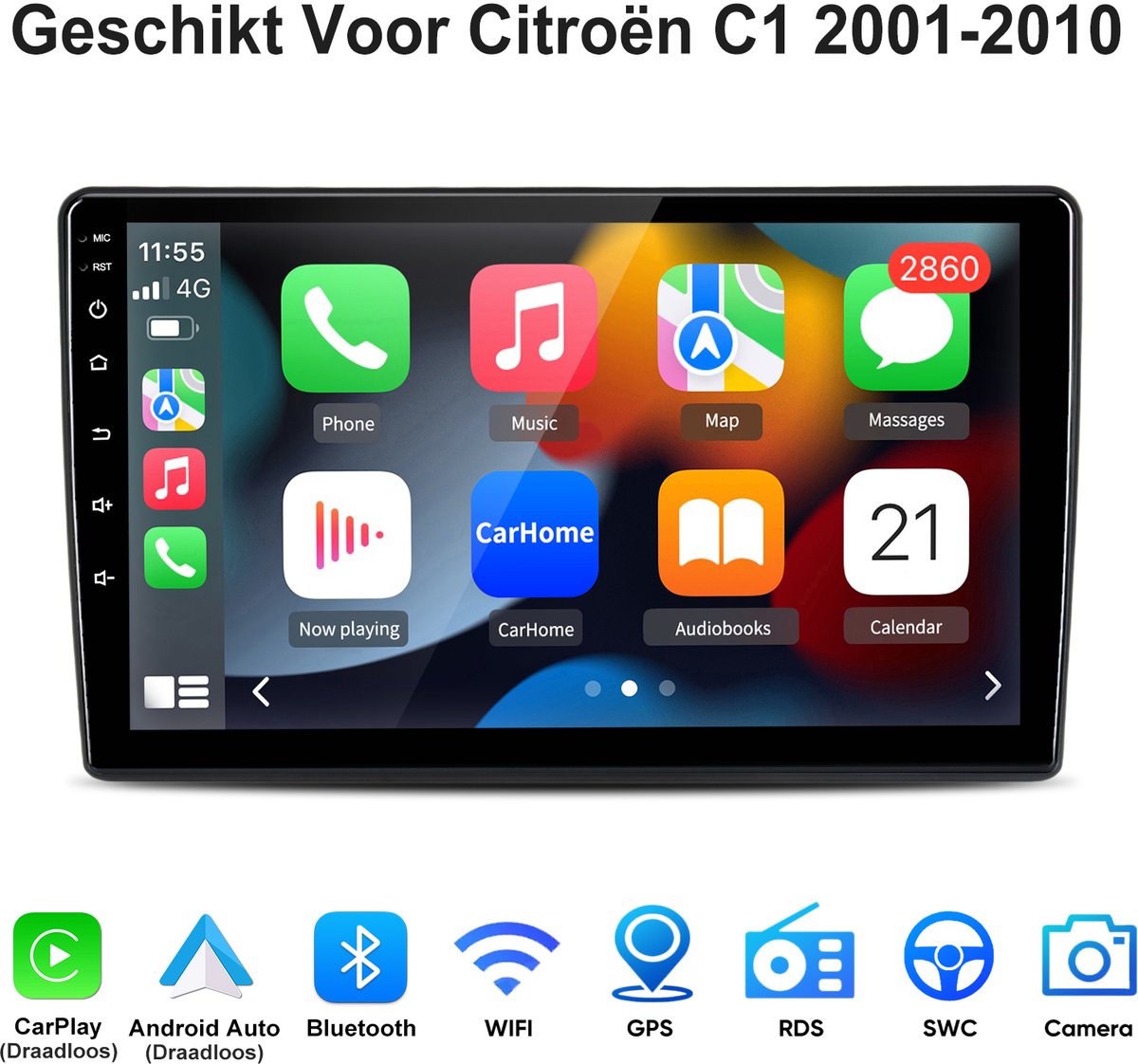 Junsun Android 15 Autoradio Geschikt Voor Citroën C1 2001-2010 - 4GB+64GB - Draadloze CarPlay & Andriod Auto - GPS-Navigatiesysteem - Bluetooth - 9-inch Touchscreen - Stuurwielbediening - WiFi - RDS- USB