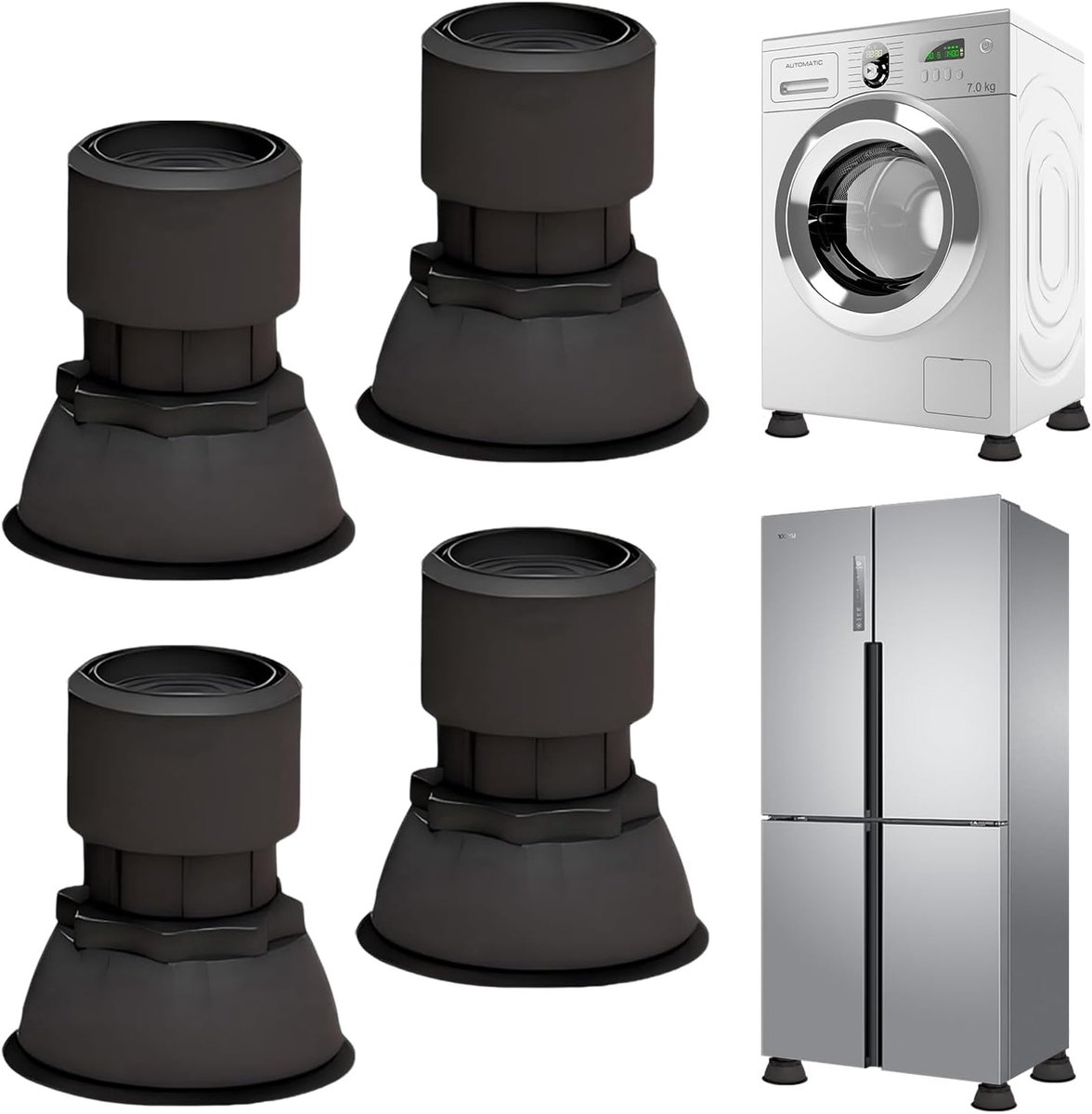 Wasmachine verhoger - Trillingsdempers Wasmachine & Droger - Wasmachine voetjes - wasmachinevoetjes - meubelvoeten - verhogingsblokken - wasmachine trillingsdemper - Meubelverhogers - Trillingsdempende Wasmachine Voetjes - wasmachine sokkel - Zwart