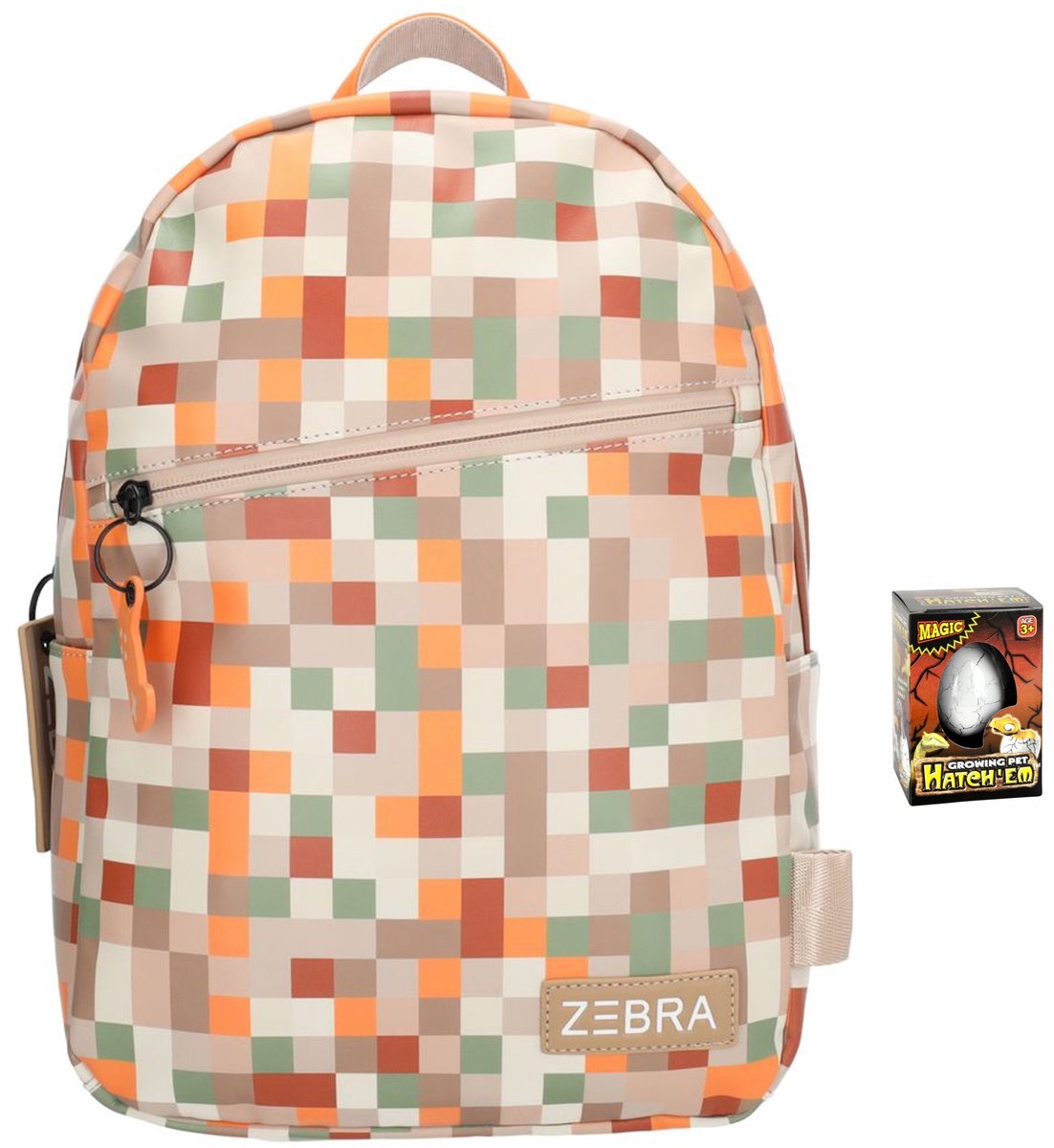 Zebra Rugzak Levi Pixels - rugtas, schooltas, kinderrugzak + Dino Ei